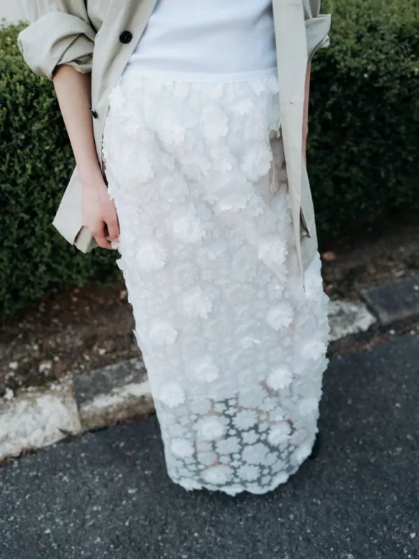 Floral tulle skirt (white)