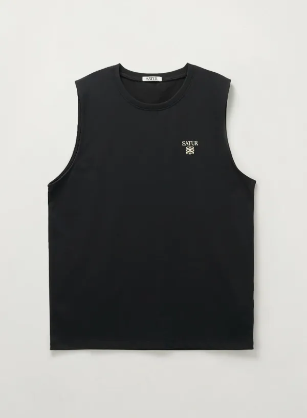 All Day Crew Neck Layered Sleeveless Top - Black