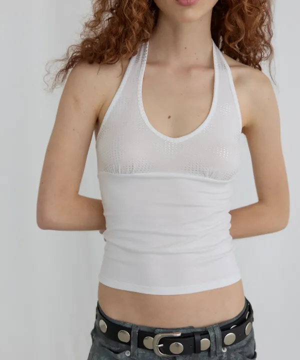 SPARKLE HALTER TOP - WHITE
