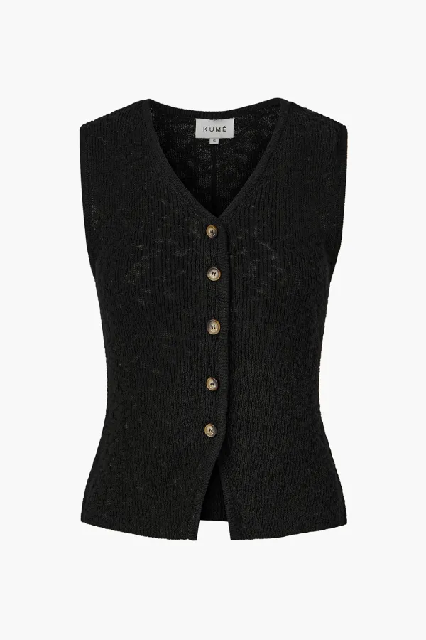 [1st Re-order] Fitted Button Knitted Vest, Black