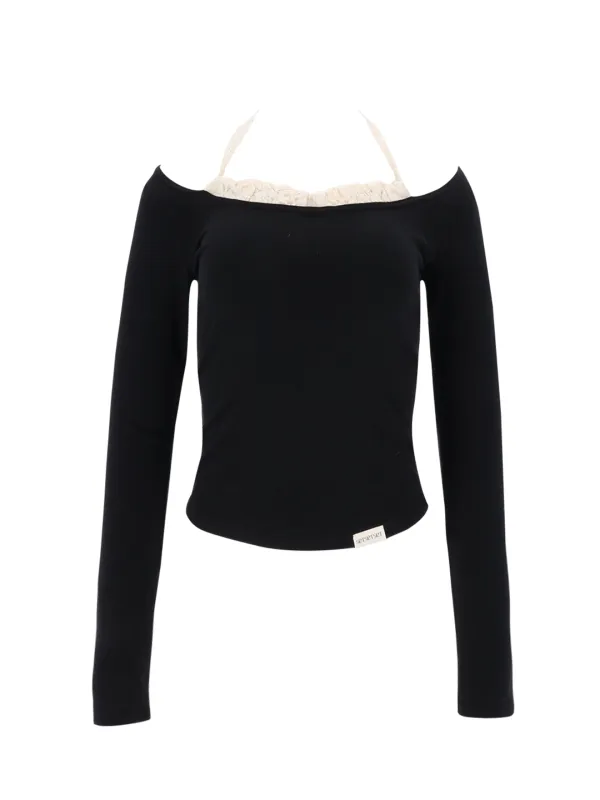 LACE HALTERNECK TEE (BLACK)