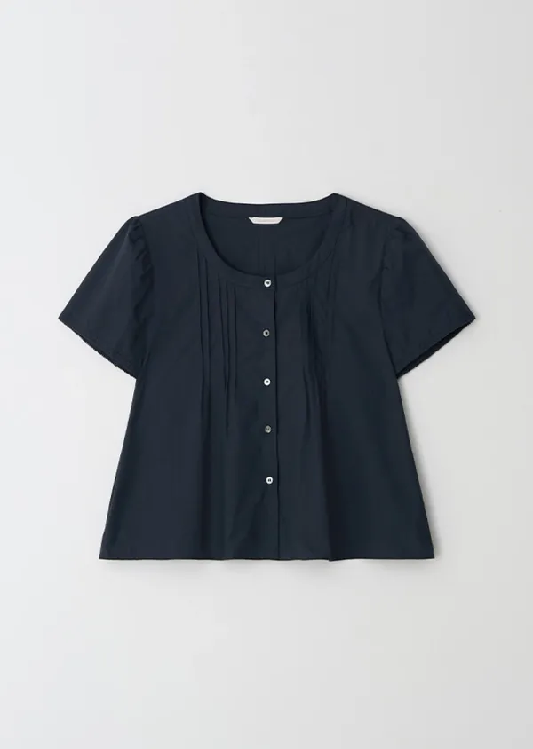 pintuck round blouse-navy