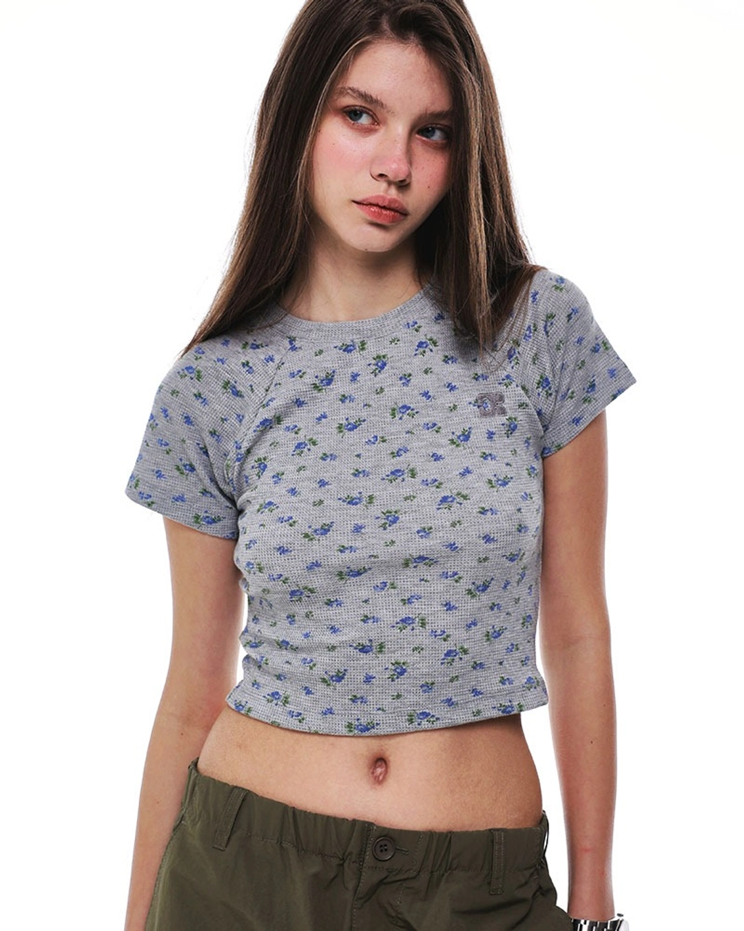 센토르 FLOWER RAGLAN WAFFLE T-SHIRT_DARK GREY 상품 이미지 1