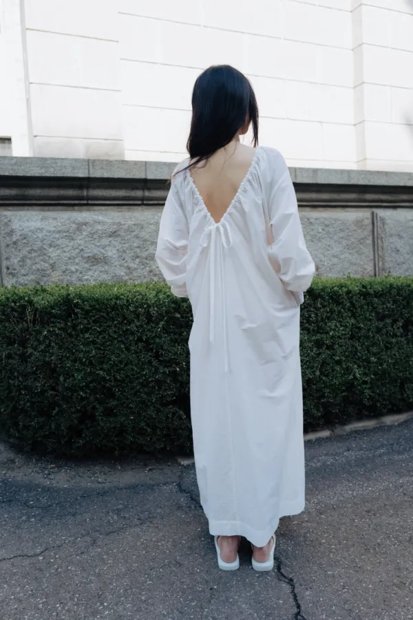 Drawstring maxi long dress (white)