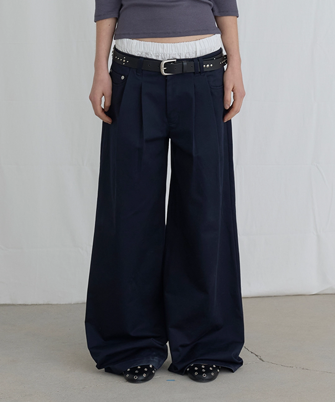 오데스 UNDERWEAR LAYERED TROUSERS - NAVY 상품 이미지 1