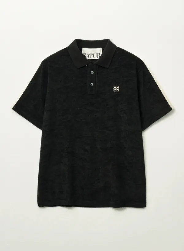 Lawton Terry Pique Polo T-Shirt - Black