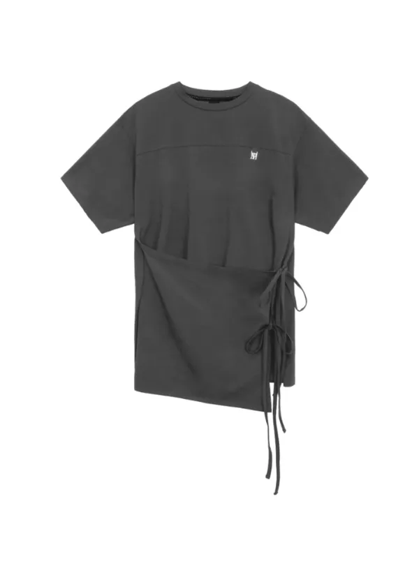 Overlay Tie Detail T-Shirt [ Gray ]