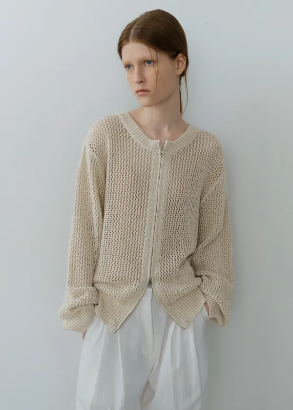 Net zip-up knit (light beige)
