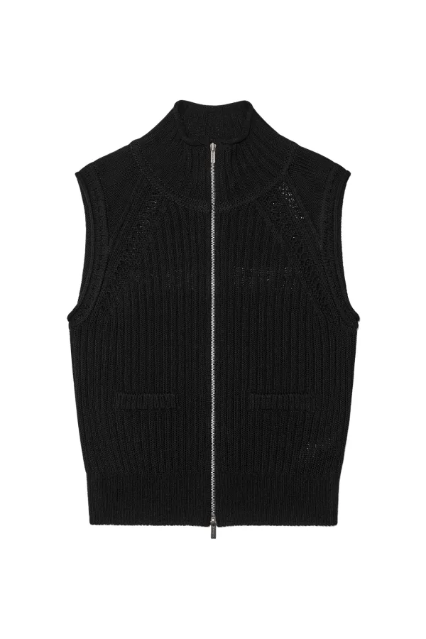 BACK LOGO HIGH NECK KNIT VEST IN BLACK