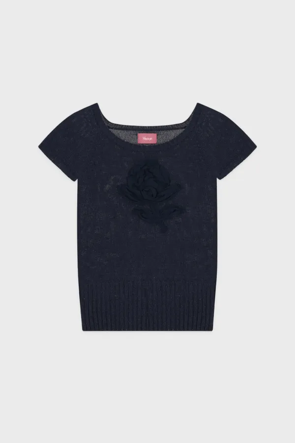 Flower Raglan Knit (Navy)