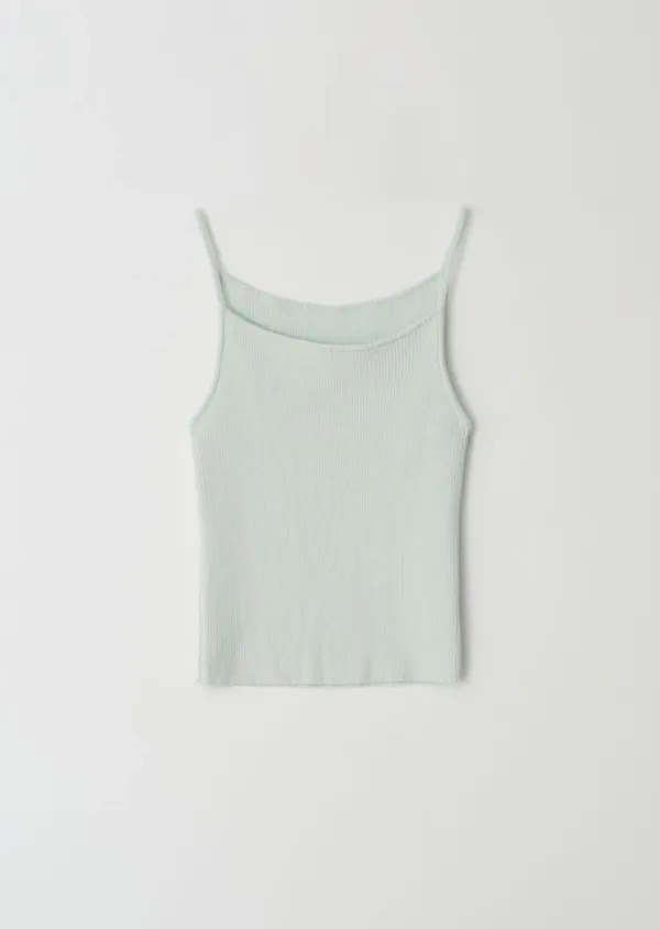 cotton blended ribbed sleeveless top-mint