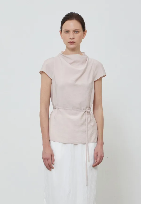 DRAPE CAP SLEEVE BLOUSE - PINK
