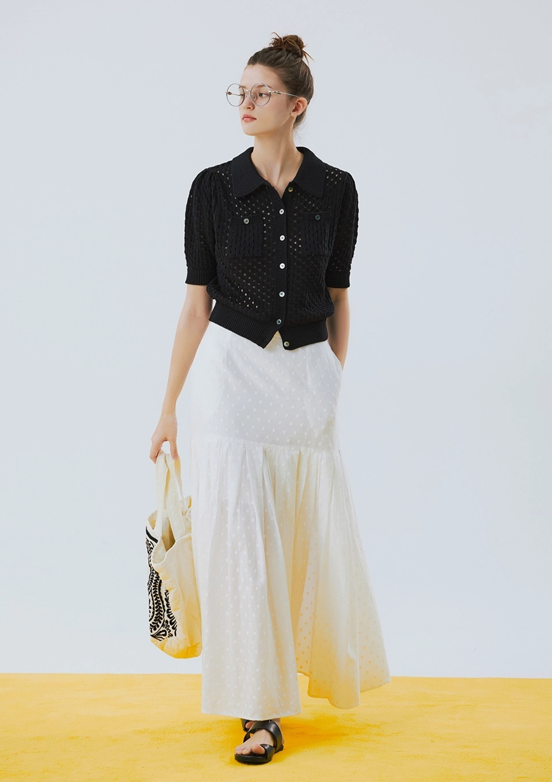 오픈도어 Hole in twide knit Black 상품 이미지 2