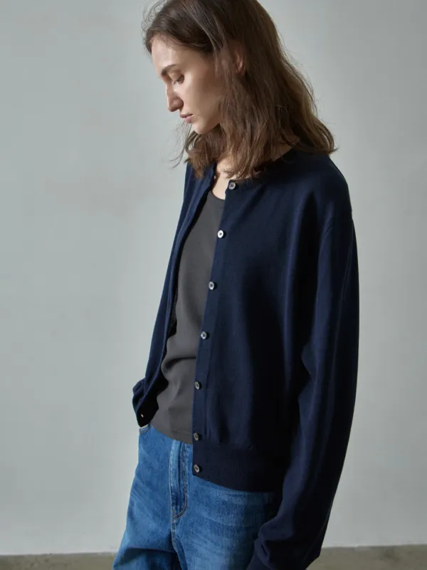 페이퍼 에센셜 가디건_dark navy