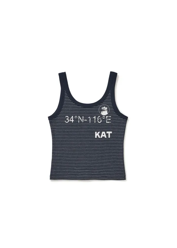 KAT PRINT SLIM TANK TOP (NAVY)