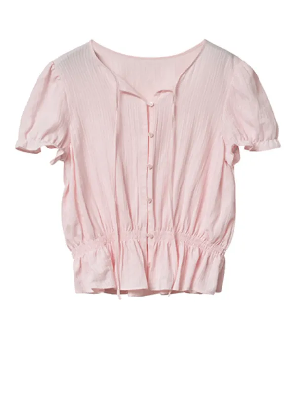 PUFF SLEEVE COTTON BLOUSE - PINK