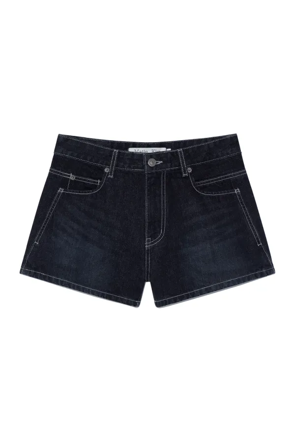 STITCH POINT DENIM SHORTS IN BLACK