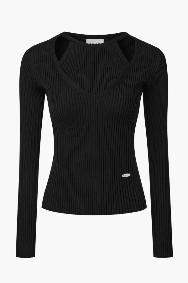 [2nd Re-order] Halter Layering Tencel Sweater, Black