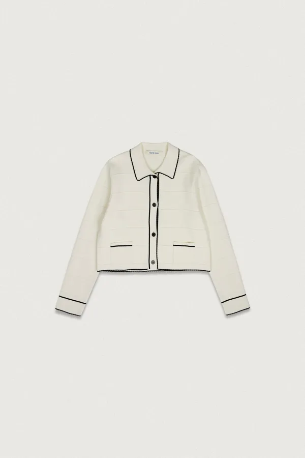 TRIMING SINGLE KNIT JACKET [IVORY]