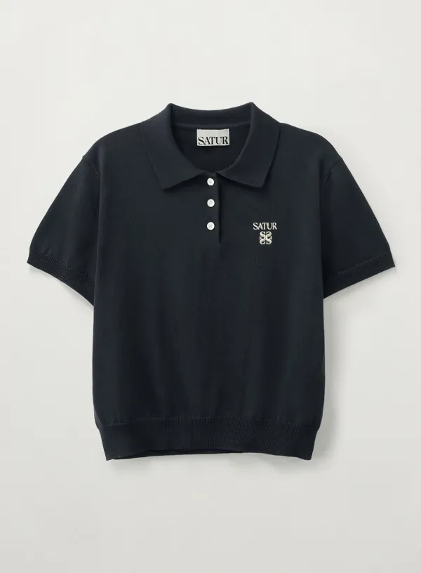 (W) Fine Half Pique Polo Knit - Navy