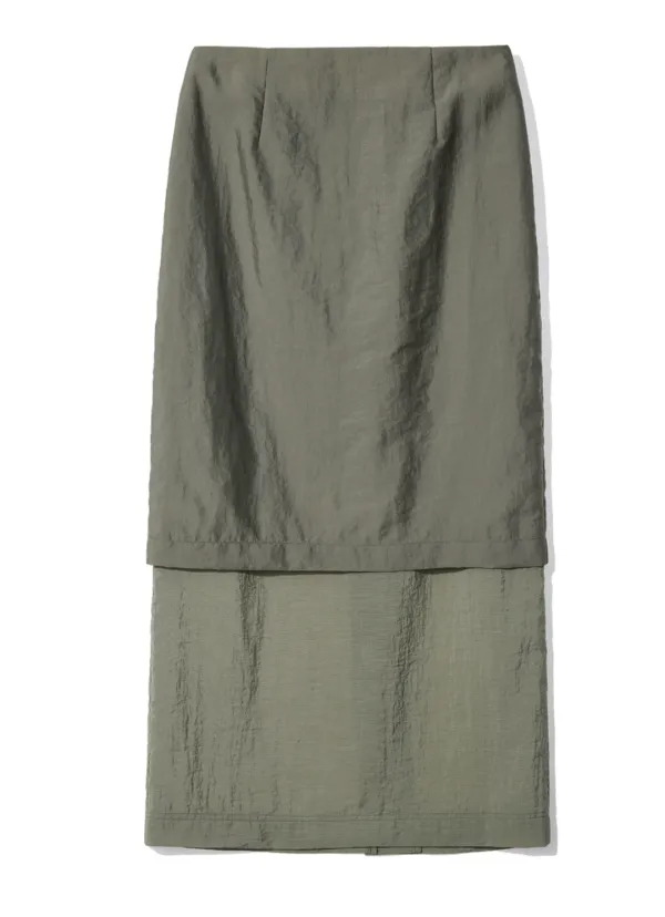 DOUBLE LAYERED H-SKIRT _KHAKI