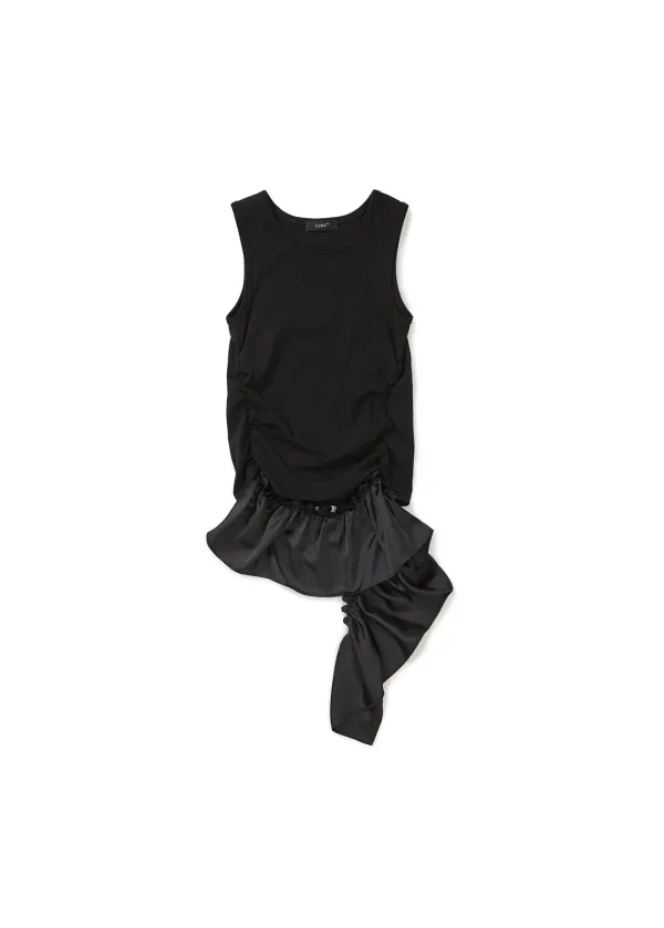 SATIN FRILL SLEEVELESS TOP (BLACK)
