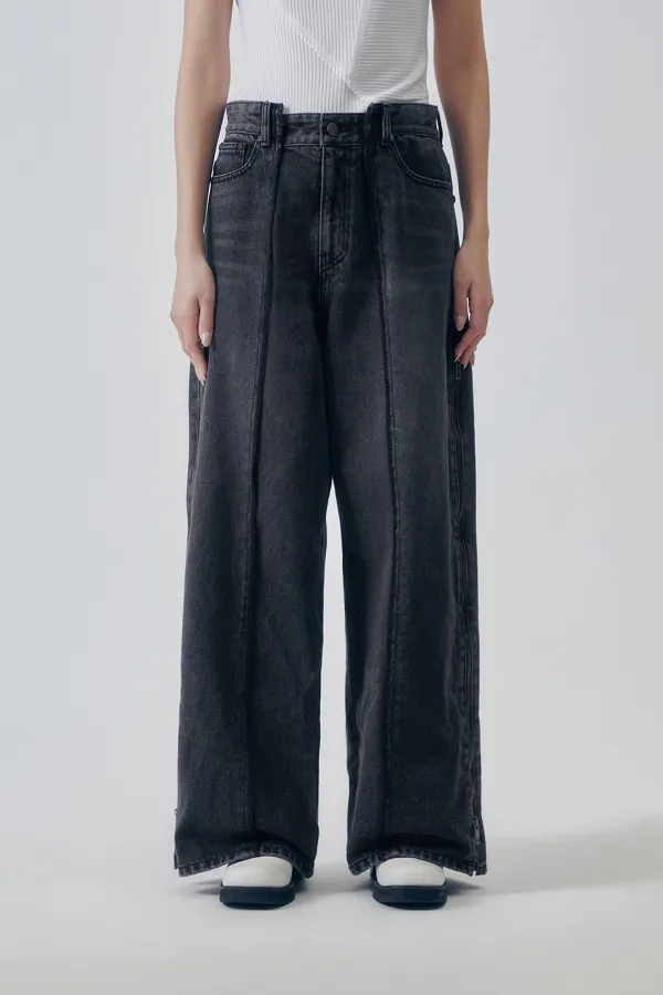 Utility Zipper Denim Pants [ Gray ]