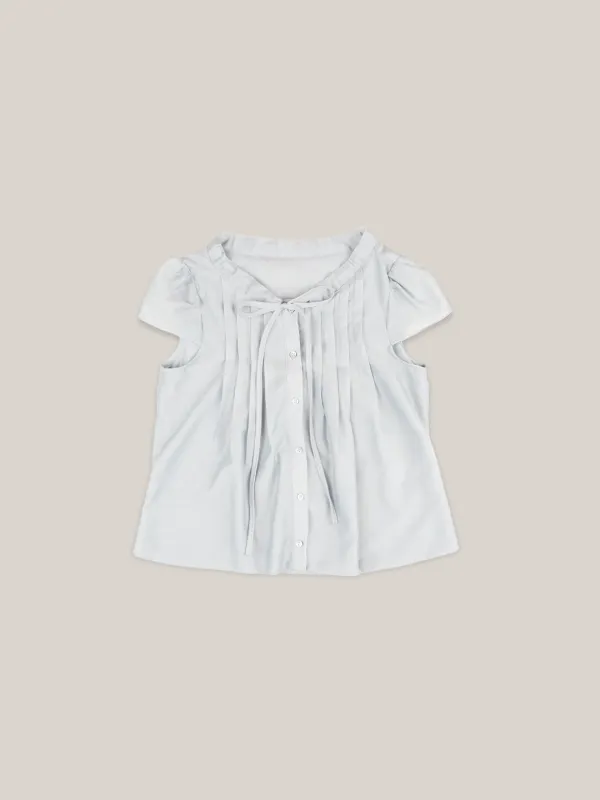 CHIFFON TIE BLOUSE  [ PALE BLUE ]