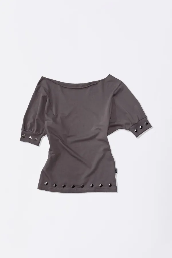 Stud Half Sleeve Sweatshirt Brown