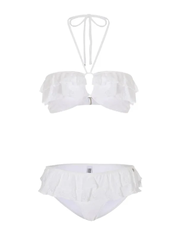 EYELET FRILL BIKINI SET_WHITE