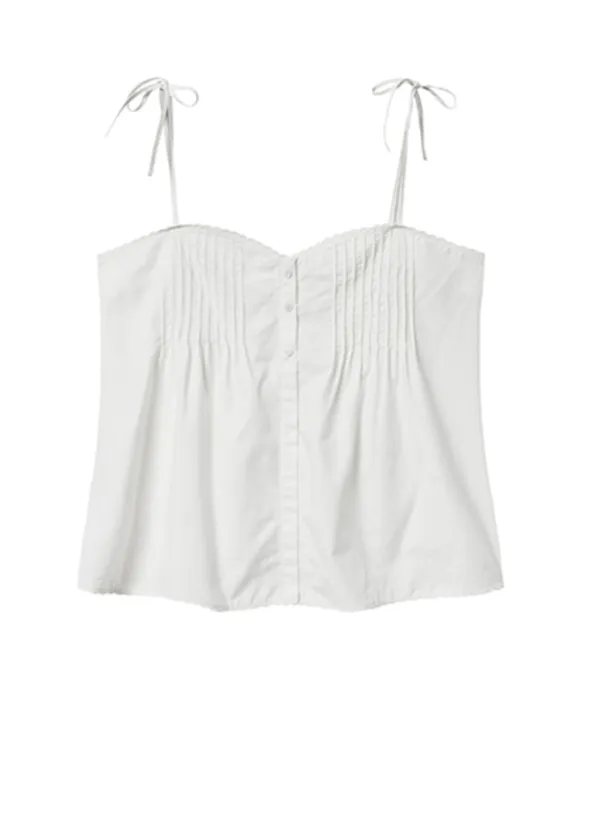 LACE TUCK SLEEVELESS BLOUSE - WHITE