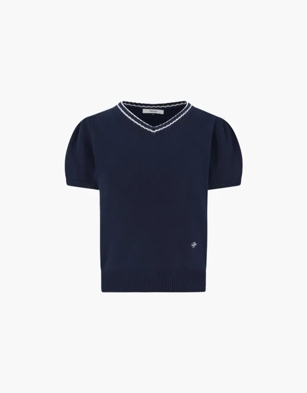 v neck half sleeve pullover - navy