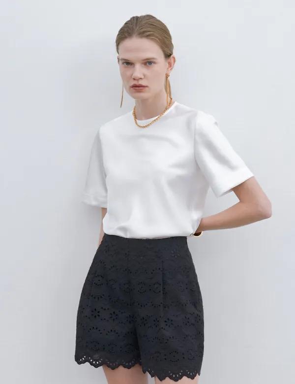 Noa Round Half Blouse (White)