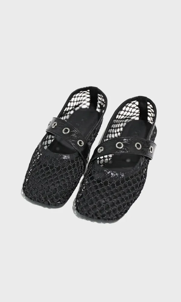 Aloof Eyelet Flat Shoes_Black