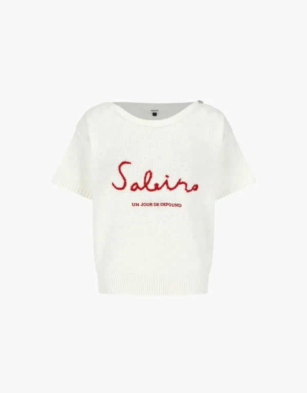 boat neck half sleeve pullover - white