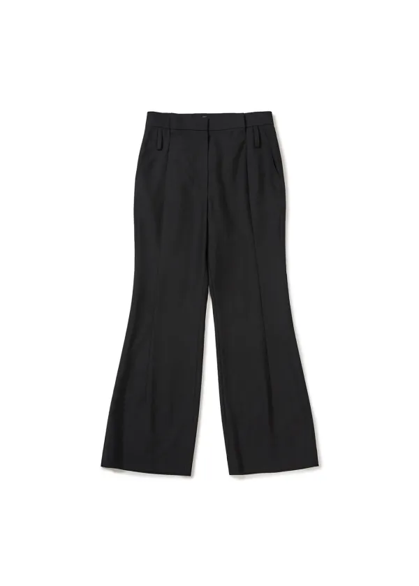 PLEATS DETAIL FLARED TROUSERS (BLACK)