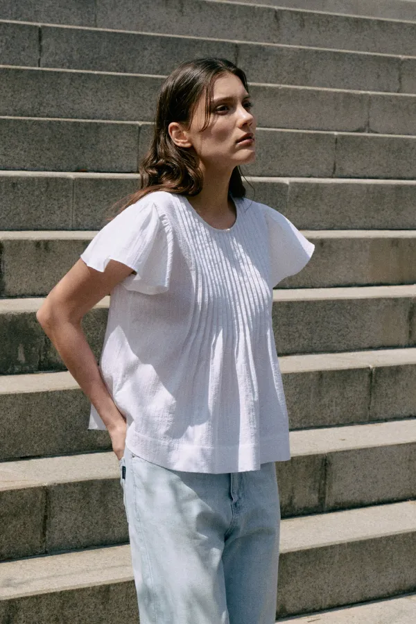 Pintuck Half-Sleeve Blouse[LMBESUSH5314]-White