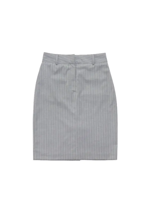 PLAIN STRIPE MIDI SKIRT GRAY