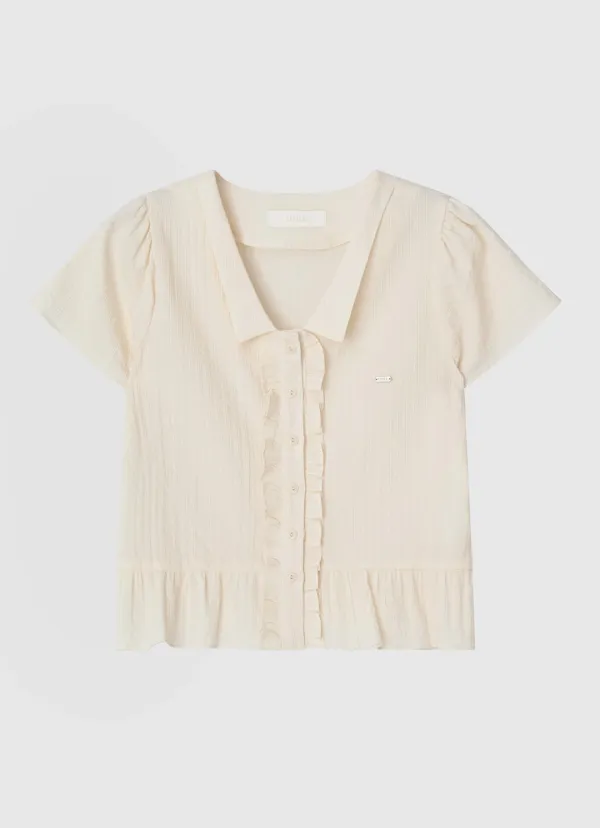[6/4 예약발송] Frill jacquard cap sleeve blouse - cream
