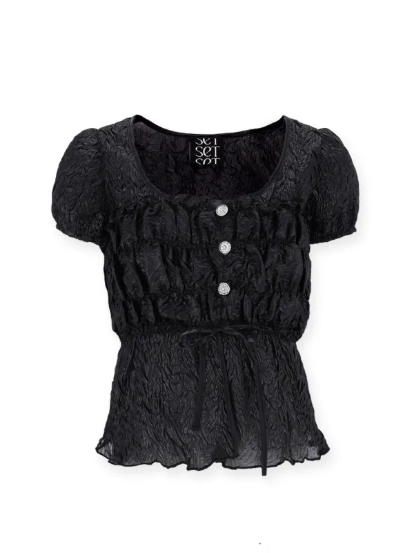 CREASE CHIFFON BLOUSE BLACK