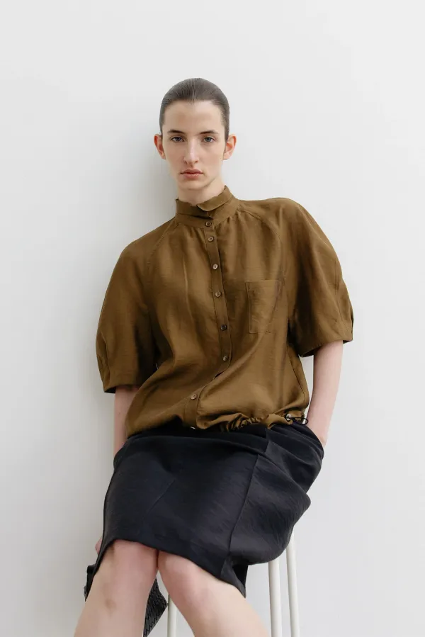 Half sleeve blouson blouse_brown