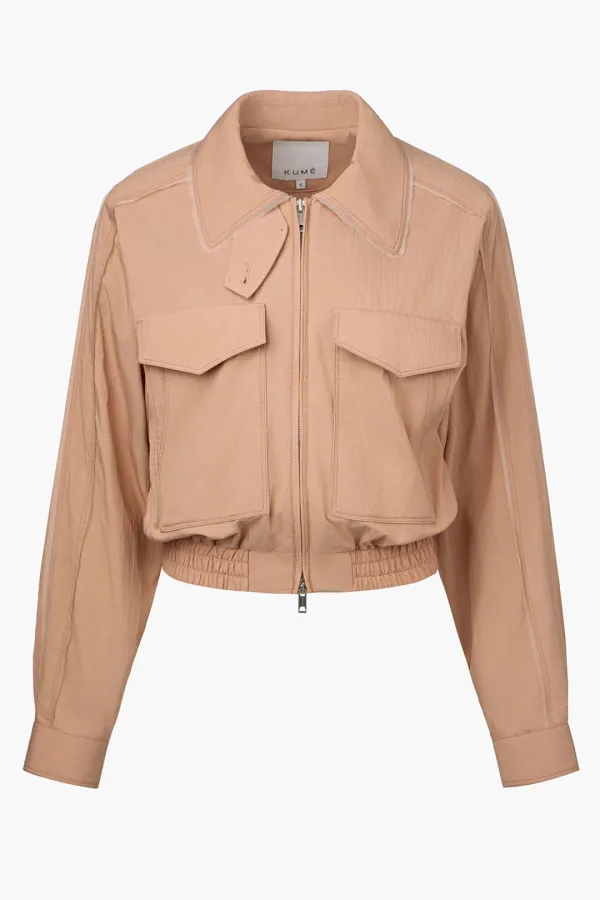 [1st Re-order] Cropped Organza Collar Blouson Jacket, Peach