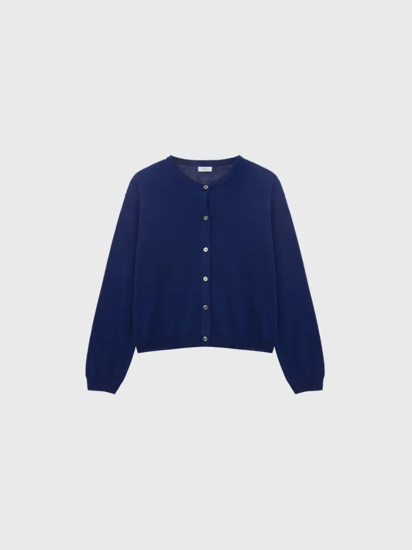 Basic round cardigan (navy / dark gray / khaki)