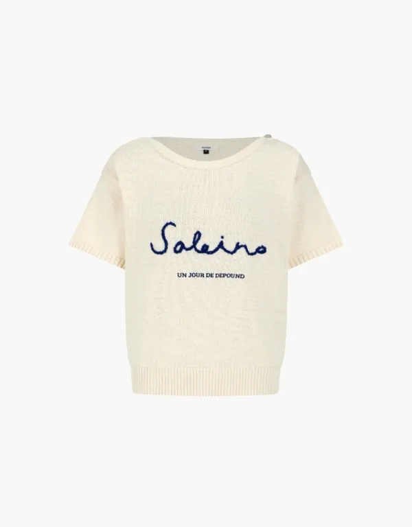 boat neck half sleeve pullover - butter