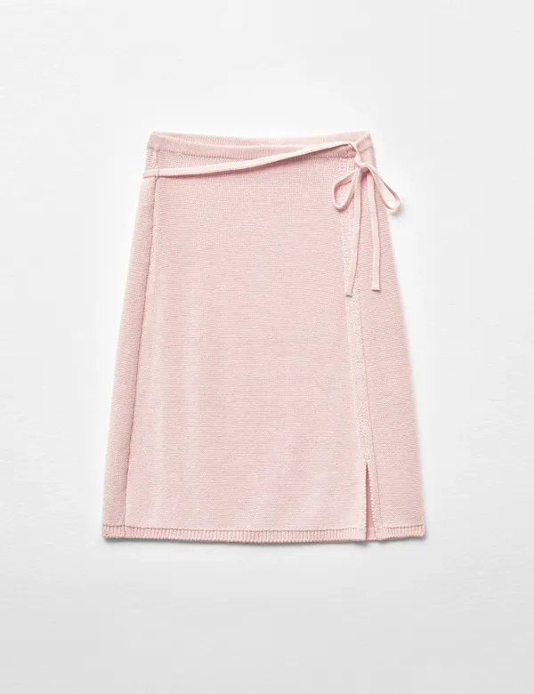 스트랩 미디 니트 레이어드 스커트 베이비핑크 MDSK023BABYPINK