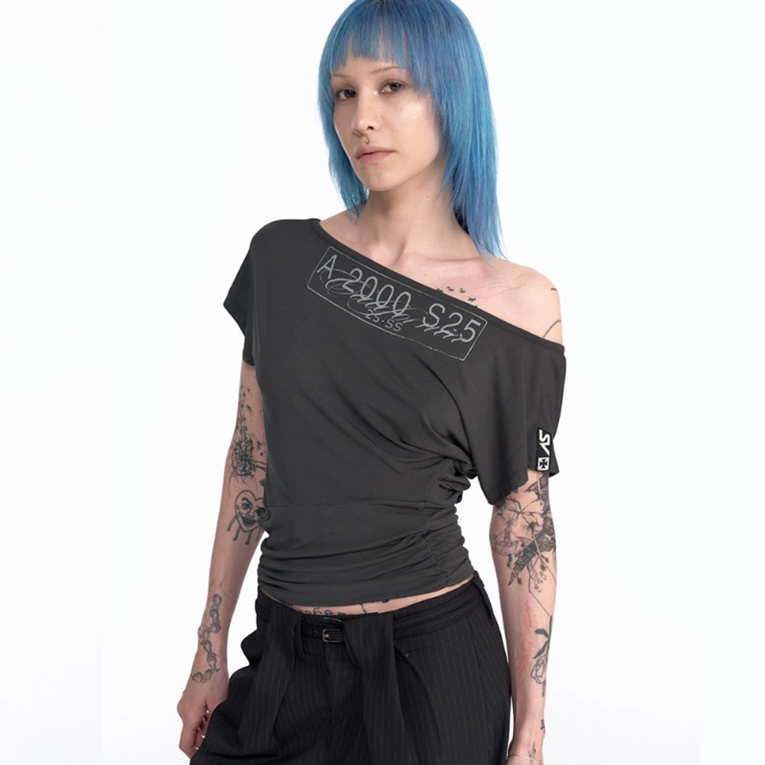 2000아카이브 [REORDER] CAR PLATE DRAPED TOP (CHARCOAL) 상품 이미지 2