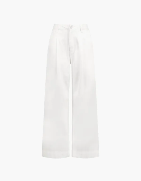 wide tuck denim pants - white