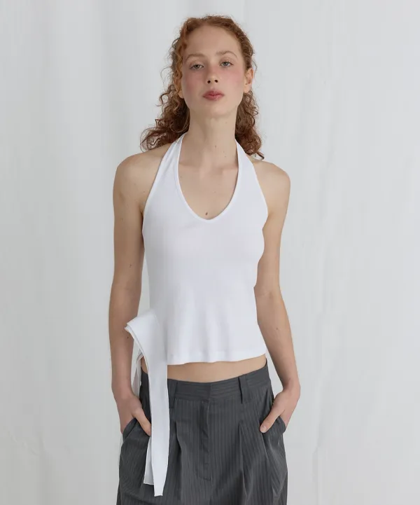 RUFFLED SIDE TANK TOP  - WHITE