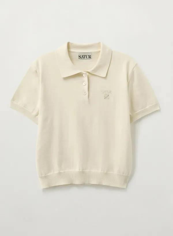 (W) Fine Half Pique Polo Knit - Cream