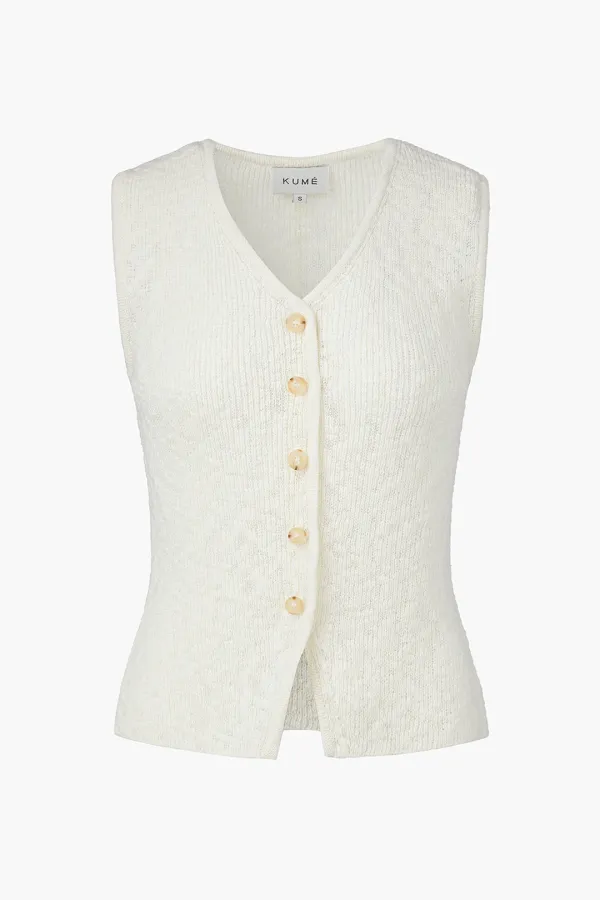Fitted Button Knitted Vest, Ivory